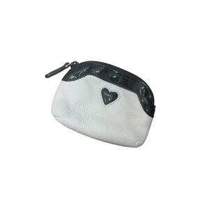 Brighton White Leather Coin Purse Black Trim Heart Detail
